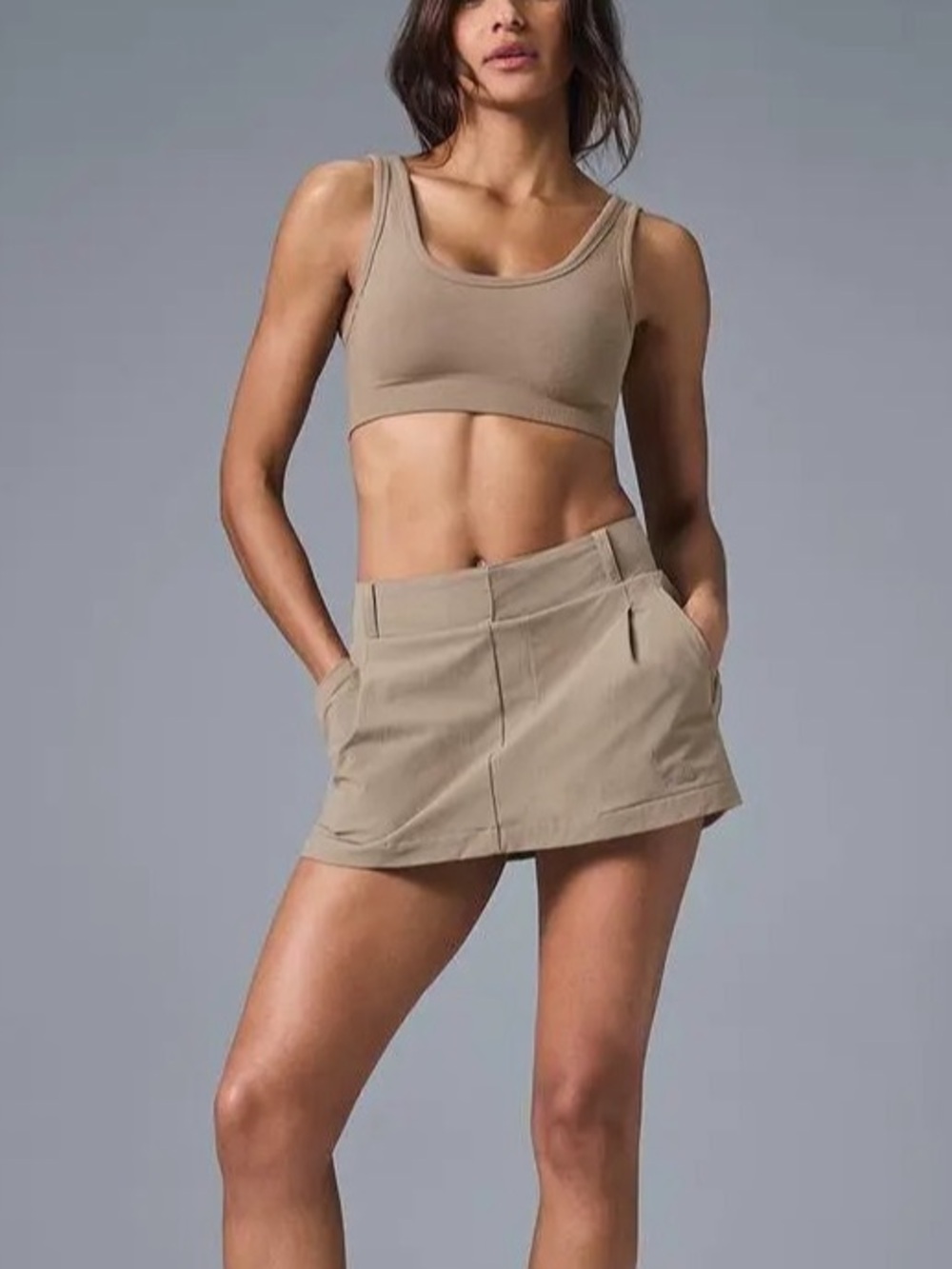 Alo Fan Club Mini Skirt in Gravel Brown